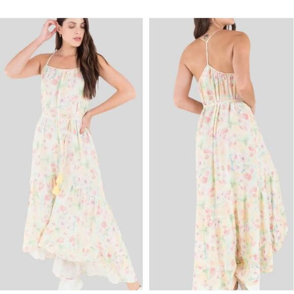 NAF NAF FLORAL RACERBACK RUFFLE MAXI DRESS SIZE MEDIUM - Picture 1 of 8